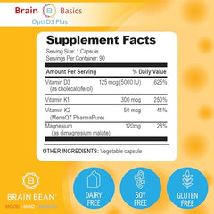Brain Bean Opti D3 Plus K2 magnesium capsules showing the blend