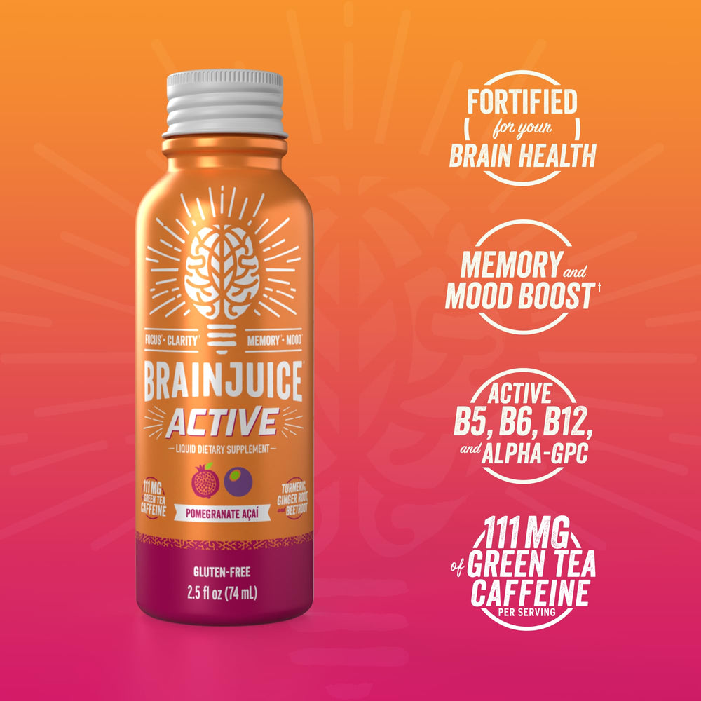 BrainJuice Active flavor illustration of Pomegranate Acai delivering tart refreshment.