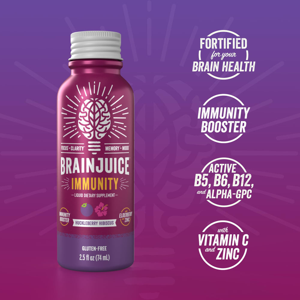 BrainJuice Brain & Immune Shot ingredients closeup showing vitamins and minerals