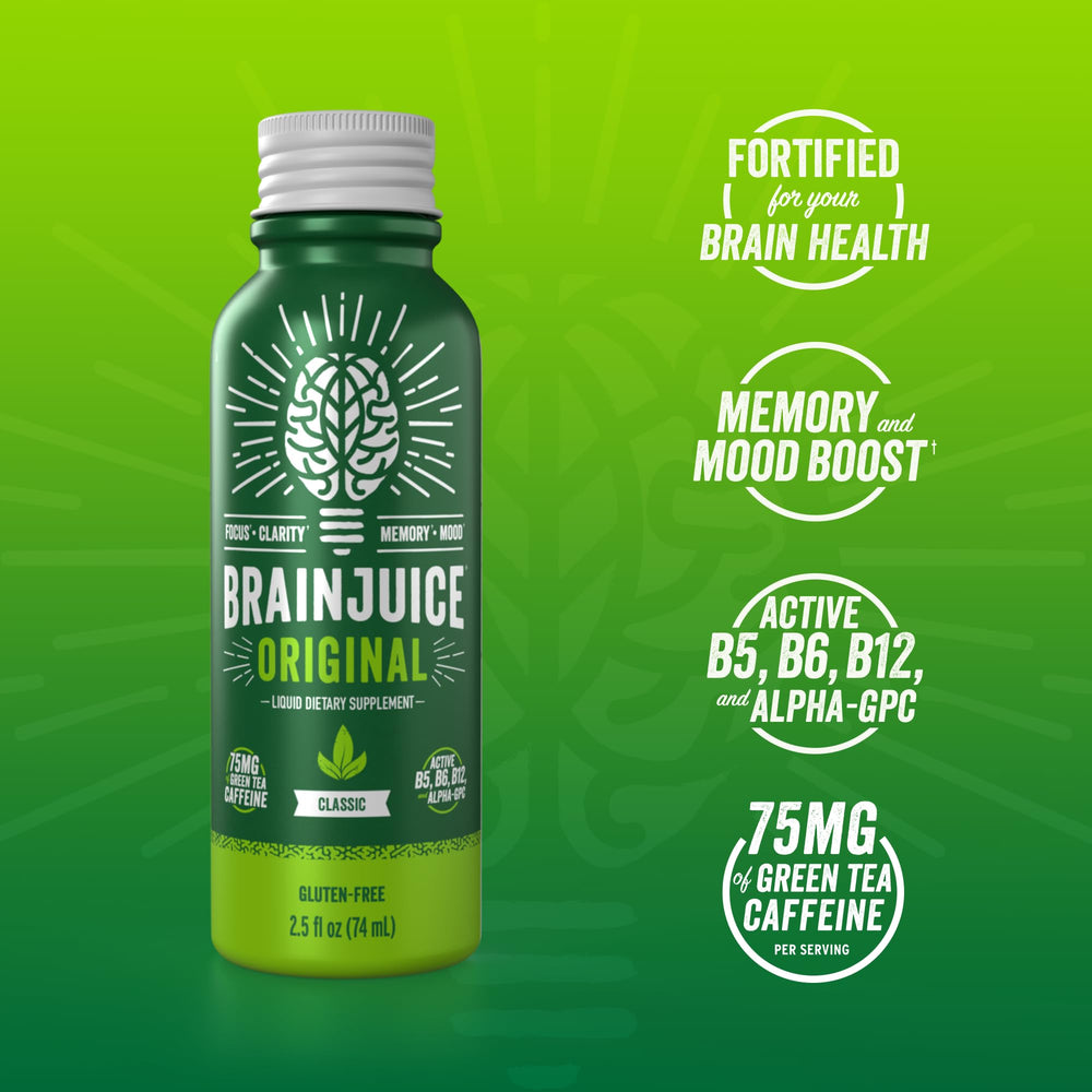 BrainJuice focus-shot-pour demonstrates convenient dose for productivity.