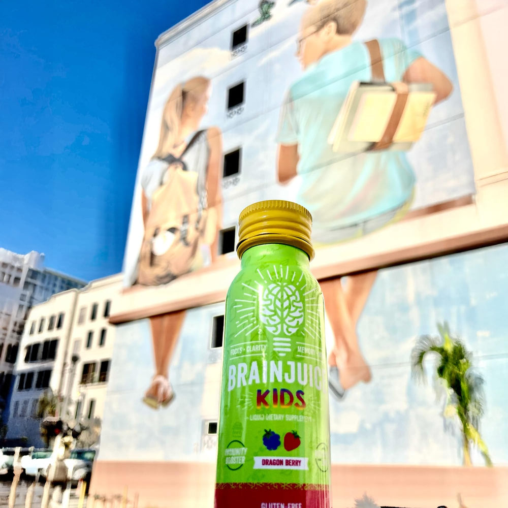BrainJuice Kids dragon berry flavor close-up with natural sweetness