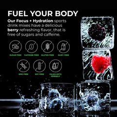 BrainTree Focus + Hydration bottle and glass ready to sip after workouts