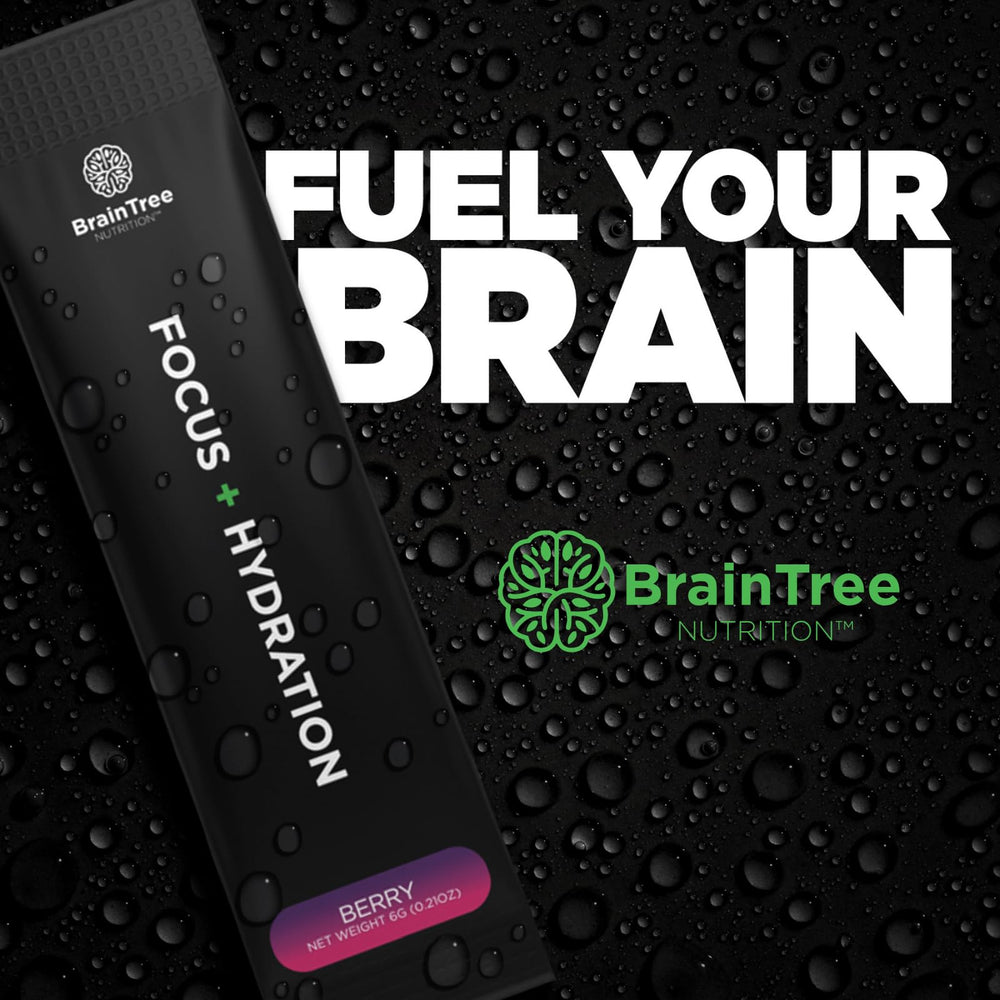 BrainTree Nutrition berry packaging display emphasizing 30-stick packs