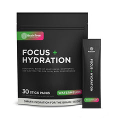 BrainTree Nutrition Focus + Hydration Watermelon stick-pack ready to mix for on-the-go hydration.