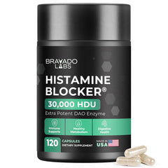 Bravado Labs DAO Supplements Histamine Blocker bottle front emphasizes daily use and quality