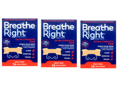 Breathe Right Extra Strength nasal strip placed on the nose illustrating congestion relief at night
