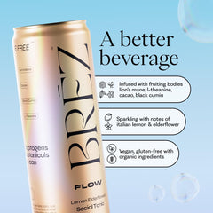 BRĒZ Flow cacao and l-theanine blend closeup suggests calm energy for daytime use