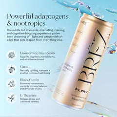 BREZ FLOW sparkling can with bubbles, highlighting a lighter alternative to soda.
