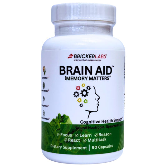 Bricker Labs Brain Aid Memory Matters capsules support cognitive function in daily routines.