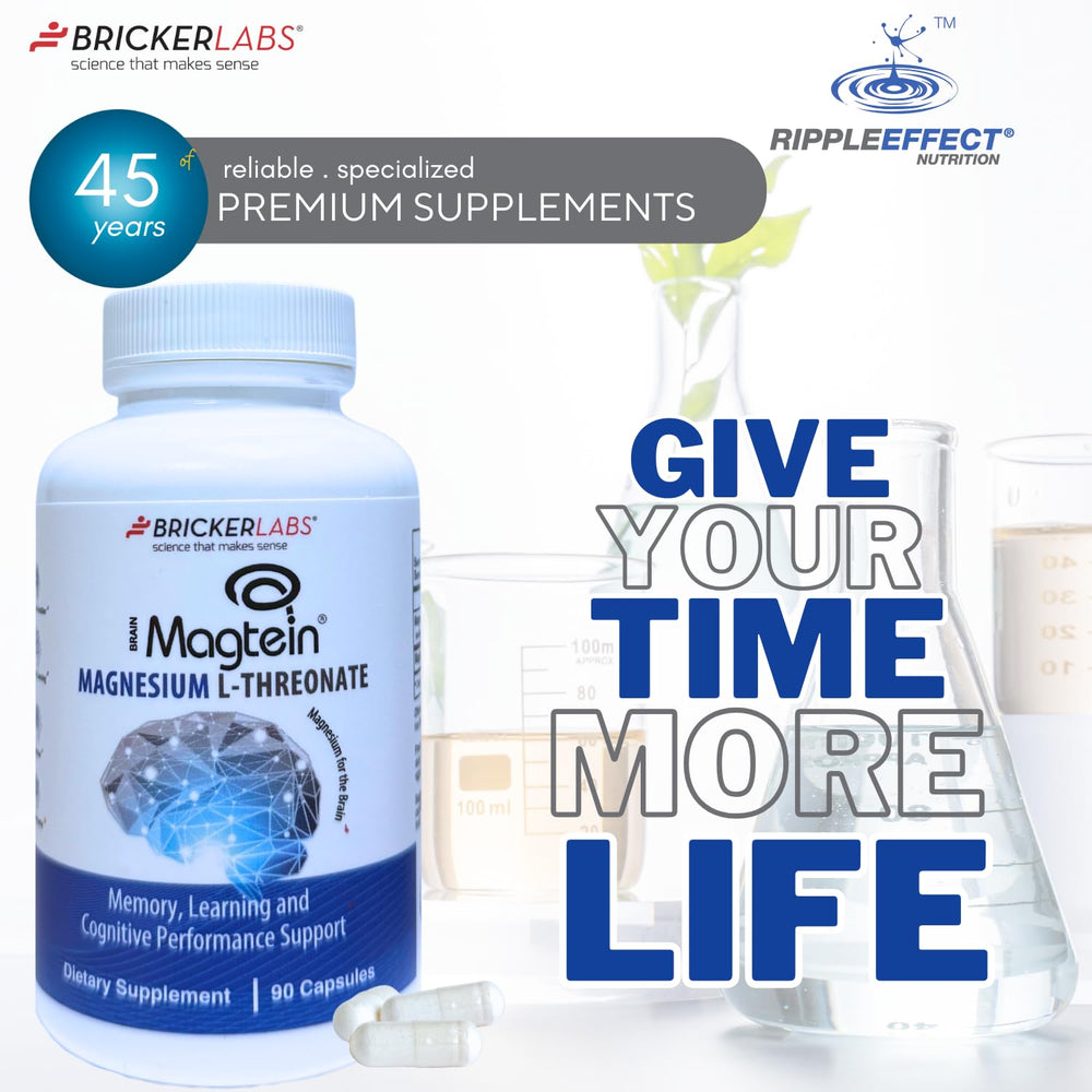 Bricker Labs Magtein bottle beside a night routine for calm evenings
