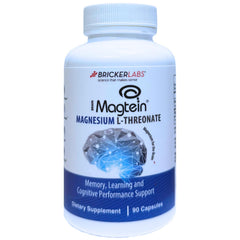 Bricker Labs Magtein bottle with clear label conveying brain health benefits