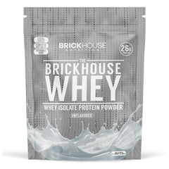 BrickHouse Nutrition Whey Protein Fermented Isolate bottle highlights high-leucine formula for recovery