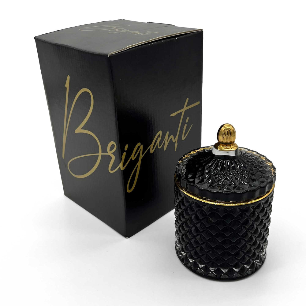 BRIGANTI Lavish Lavender candle jar close-up showcasing elegant gold-rimmed glass for home ambience