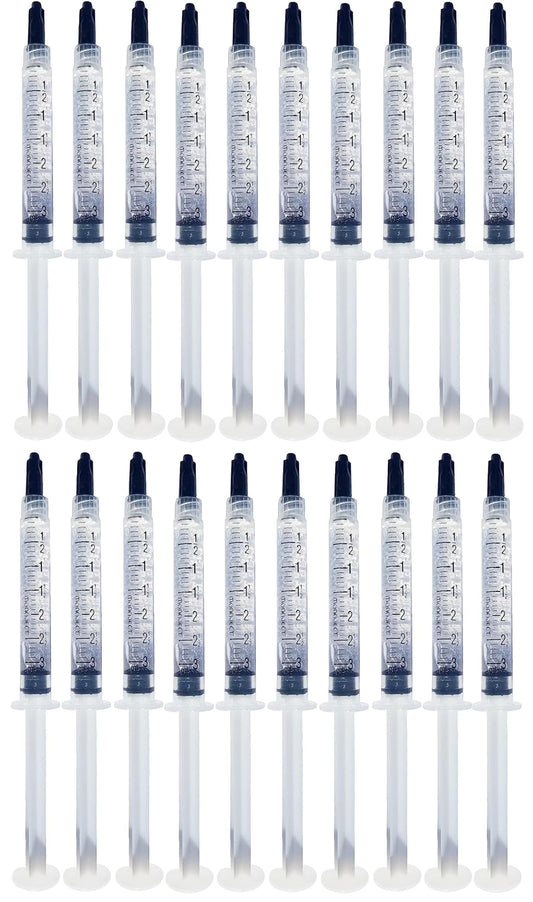 Bright White Smiles 44% gel syringes pack for at-home whitening and convenience.