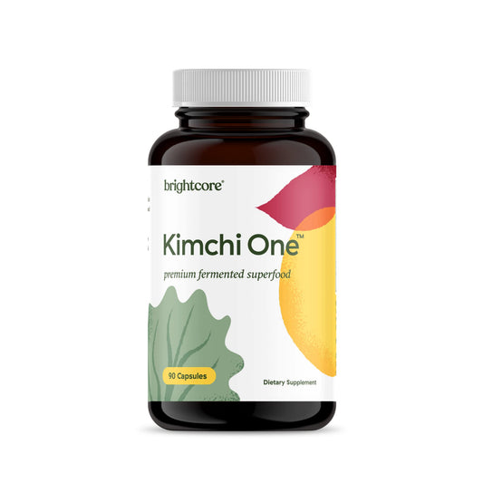 Brightcore Kimchi One bottle with capsules for convenient gut health support.