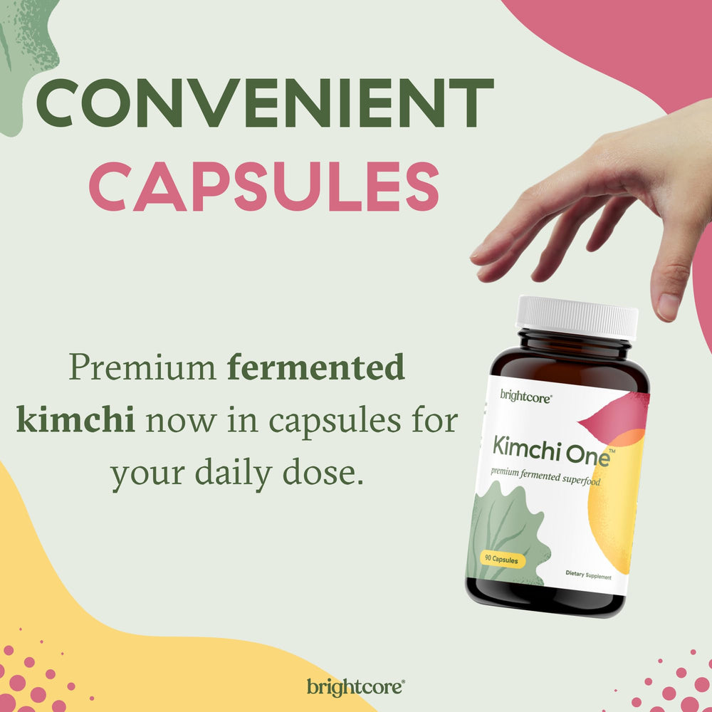 Brightcore Kimchi One fermentation process visual emphasizing natural probiotics.