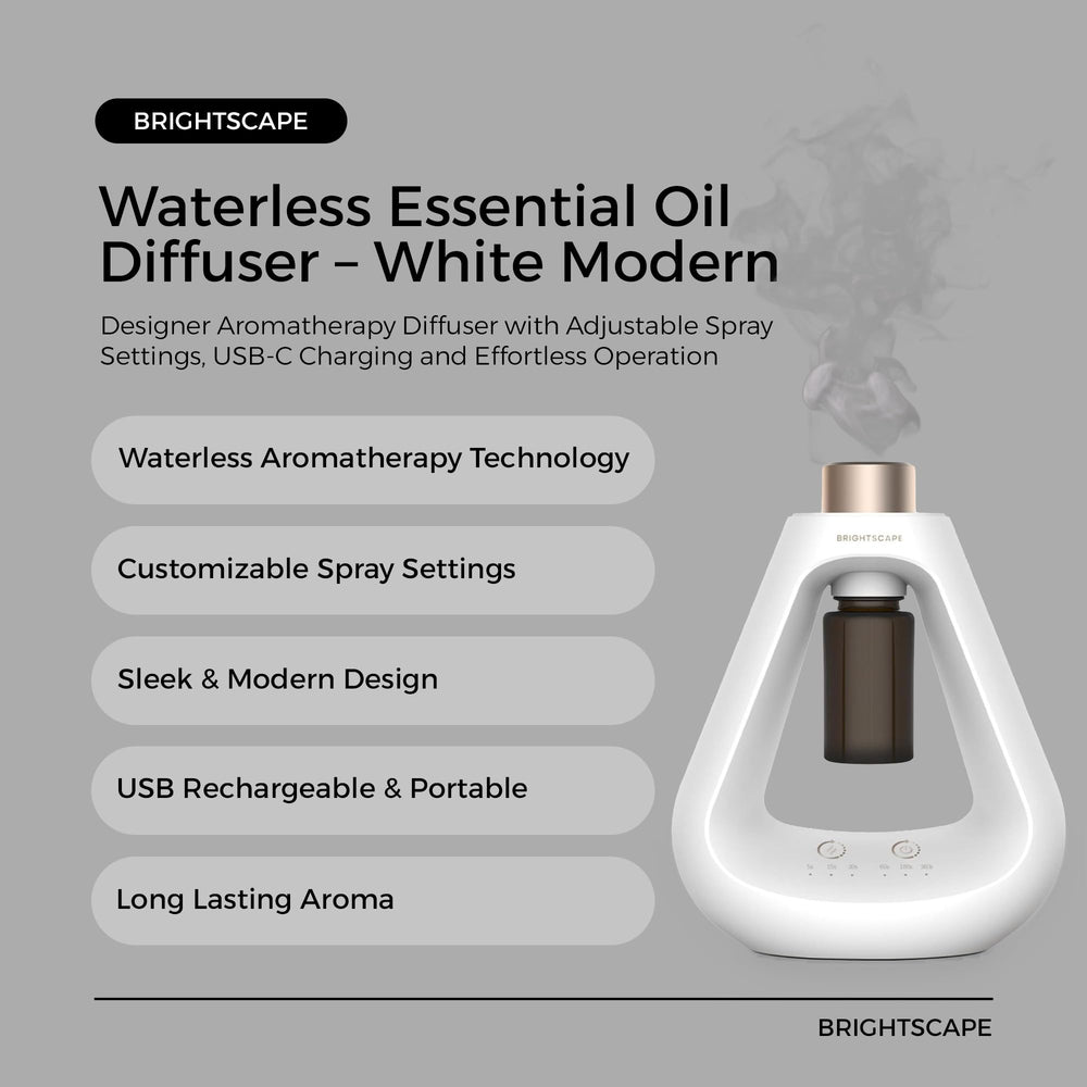 Brightscape waterless diffuser battery and USB-C charging for cordless convenience