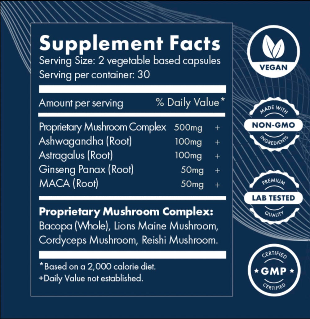 Brilliant Blends Adapt jar with clear vegan, non-GMO labeling.