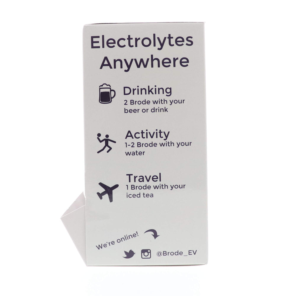 Packaging closeup of Brode Electrolyte Vitamin highlighting compact design.