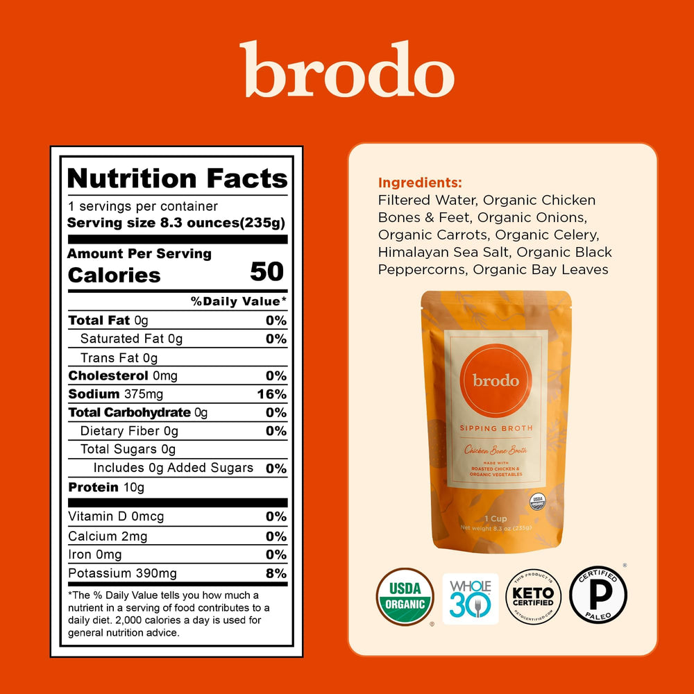 Brodo collagen variety packaging image shows convenient heat-and-pour pouches.