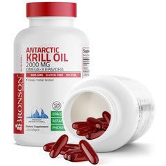 Bronson Antarctic Krill Oil packaging on desk.