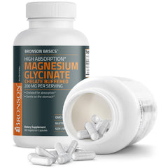 Bronson magnesium glycinate packaging emphasizing GMO-free and gluten-free status