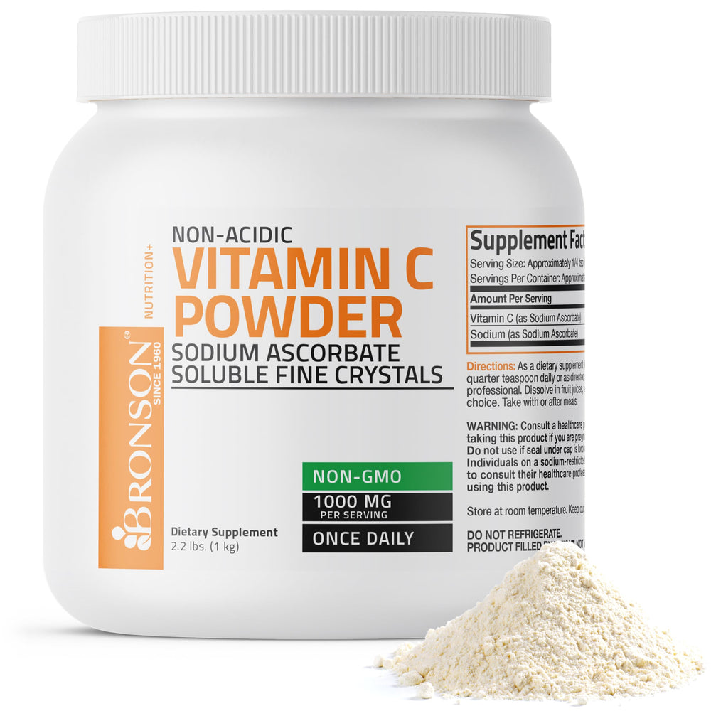 Bronson non acidic vitamin C powder bottle for daily immune support
