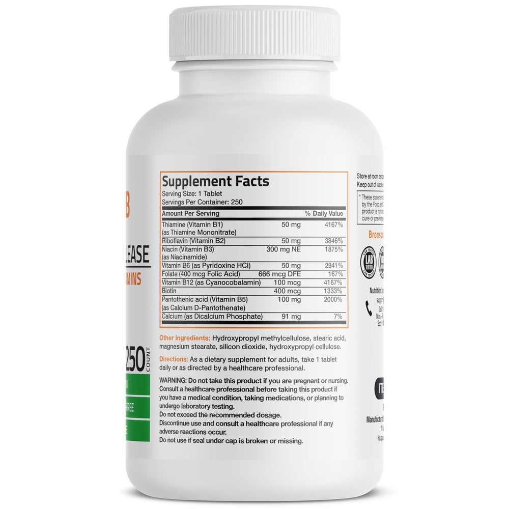 Bronson Super B Complex tablets close-up highlighting all B vitamins.