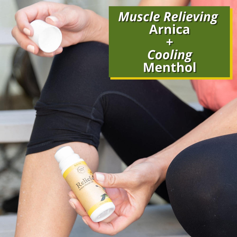 Brookethorne Naturals Relief Plus Arnica Muscle Oil after workout for smooth absorption.