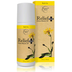 Brookethorne Naturals Relief Plus Arnica Muscle Oil bottle for quick, non-greasy application.
