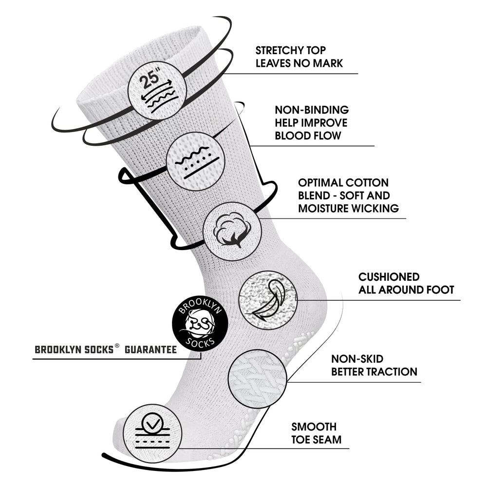 Brooklyn Socks grip bottom provides slip resistance on smooth floors.