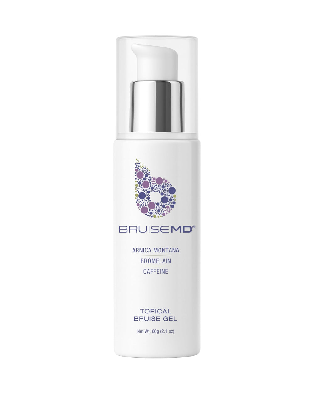 BruiseMD topical gel jar showing a 60g container for bruising relief and recovery