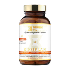 BRUNO MD Riboflam bottle front for daily immune support and vegan formulation.