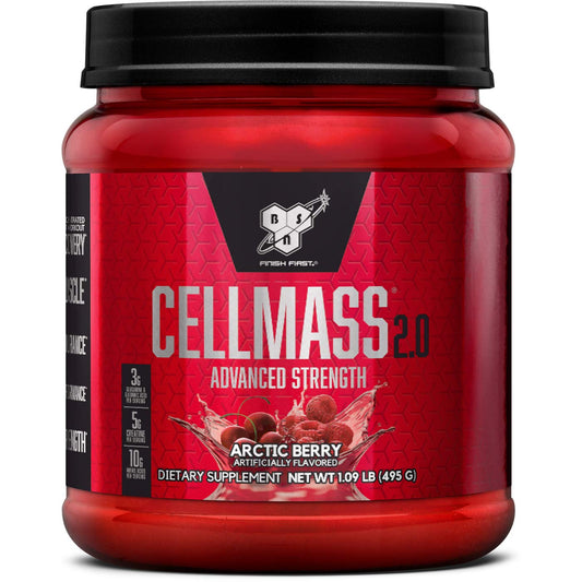 BSN CELLMASS 2.0 Arctic Berry tub for post-workout recovery and flavor satisfaction.