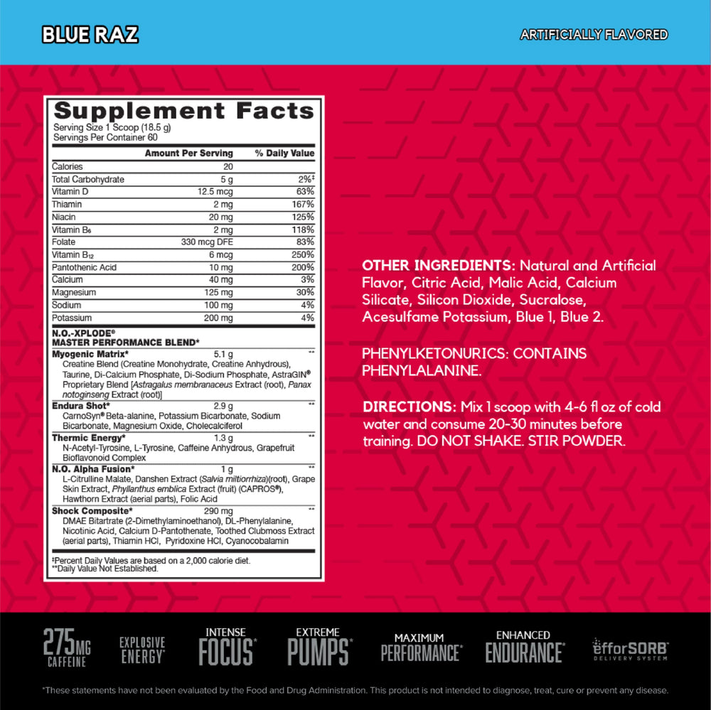 BSN N.O.-XPLODE scoop dispensing powder for precise serving