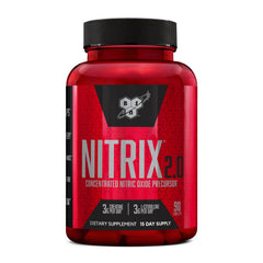 BSN Nitrix 2.0 bottle pour for pre-workout performance and endurance.