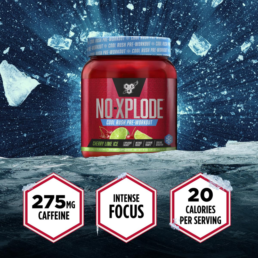 BSN N.O.-XPLODE ready-to-mix powder in a shaker for training