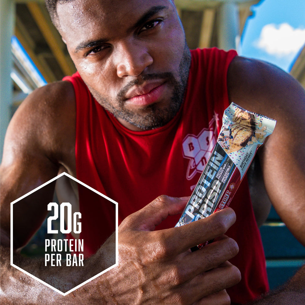 BSN Protein Crisp Bar nutrition panel with 190 calories and 4g sugar.