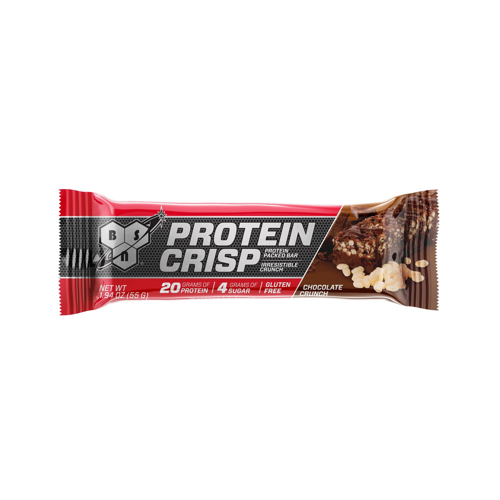 BSN Protein Crisp Bar on-the-go snack in a gym bag setting.