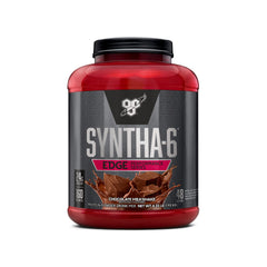 BSN SYNTHA-6 EDGE chocolate milkshake bottle highlights premium recovery protein.