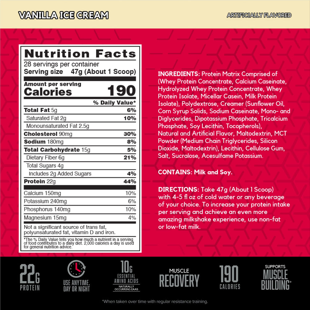 BSN SYNTHA-6 label featuring 10g essential amino acids for balanced nutrition.