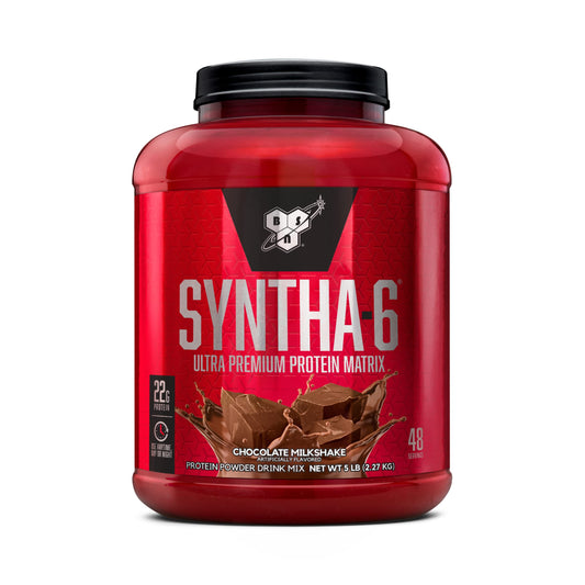 BSN SYNTHA-6 protein powder tub ready to mix after workouts.