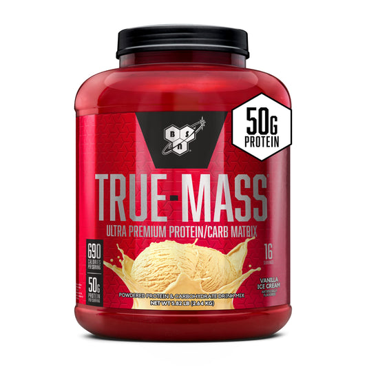 BSN TRUE-MASS bottle front view for post-workout mass fueling