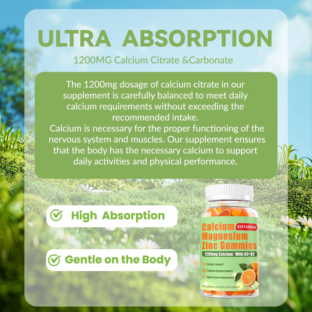 BSSTABBON bottle highlights D3 and K2 for calcium absorption support