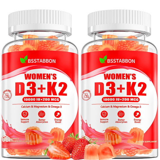 BSSTABBON D3 K2 gummies bottle showcasing vegan multivitamin for daily immune support.