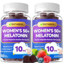 BSSTABBON Melatonin 10mg gummies bottle promotes restful sleep for women over 50.