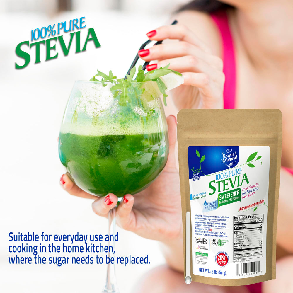 BSweetBNatural stevia powder in coffee or baking applications.