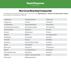 BTNX Rapid Response Xylazine test strip color band indicating interpretation.