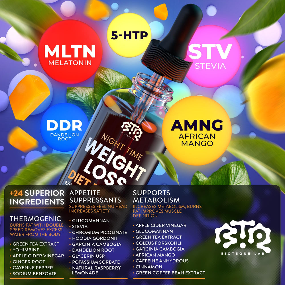 BTQ Bioteque Lab Night Time Drops dropper dispenses a precise nightly dose.