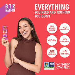 B.T.R. Nation Cinnamon Cashew Crunch in gym setting, convenient protein snack